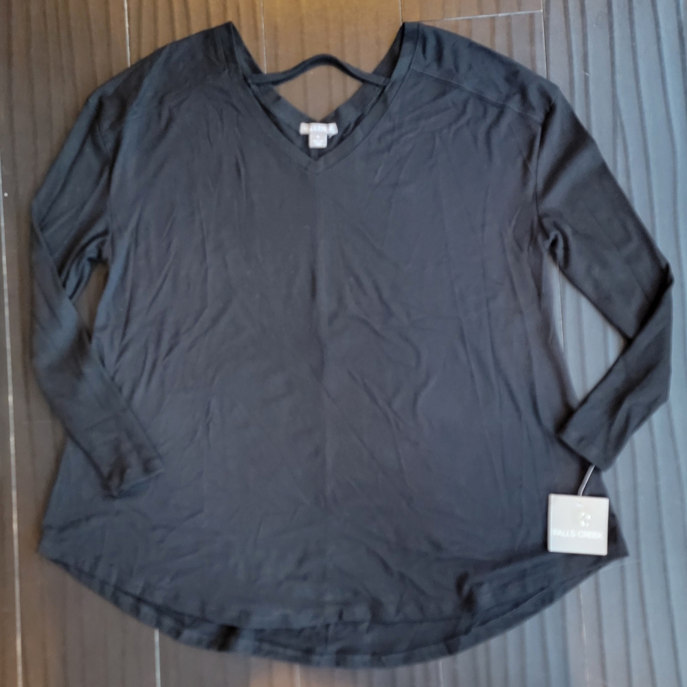 Falls Creek Black V-Neck Long Sleeve Blouse